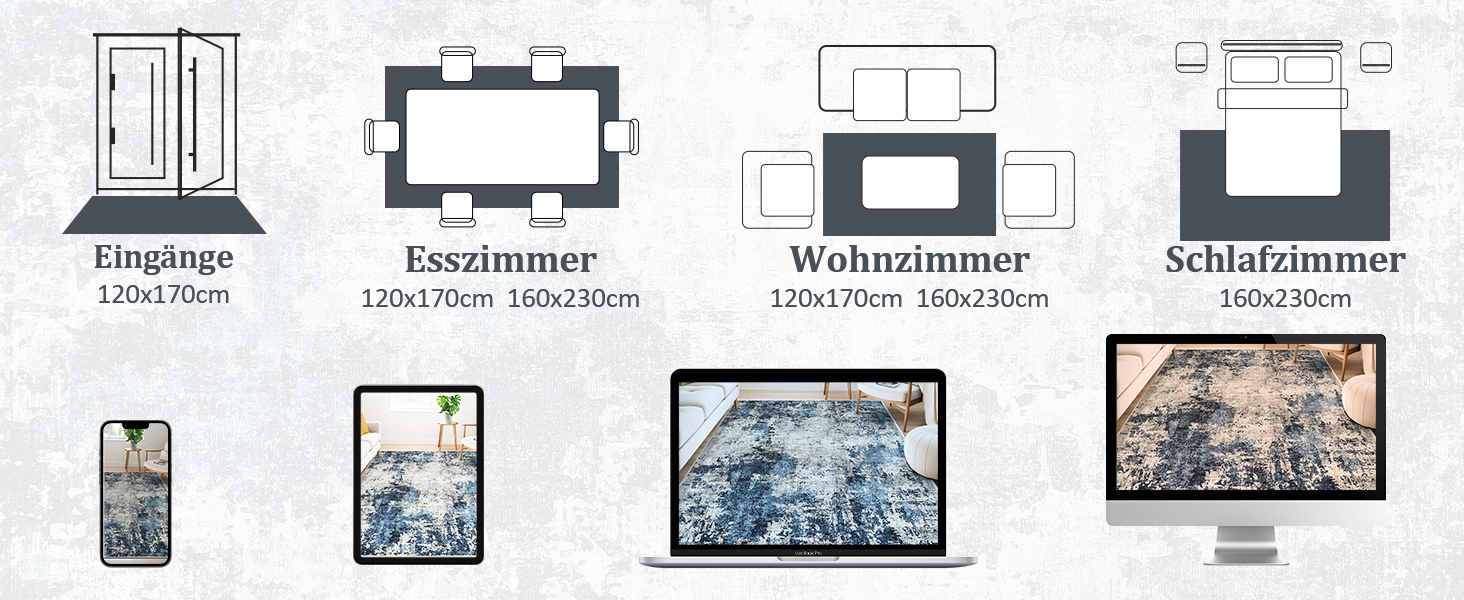 Килим для вітальні 160x230 см, блакитний, вінтажний, з коротким ворсом, абстрактний дизайн, легко миється, антиковзаючі килими для спальні
