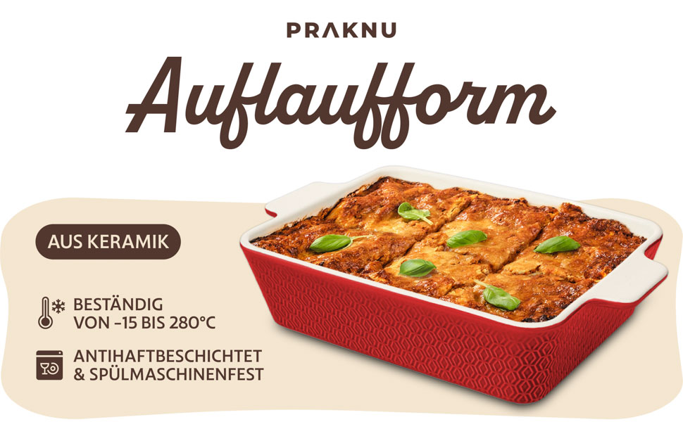 Форма для запікання Praknu Groß - Лазанья з кераміки з високим бортиком - Форма для запікання, тирамісу та запіканок - червона