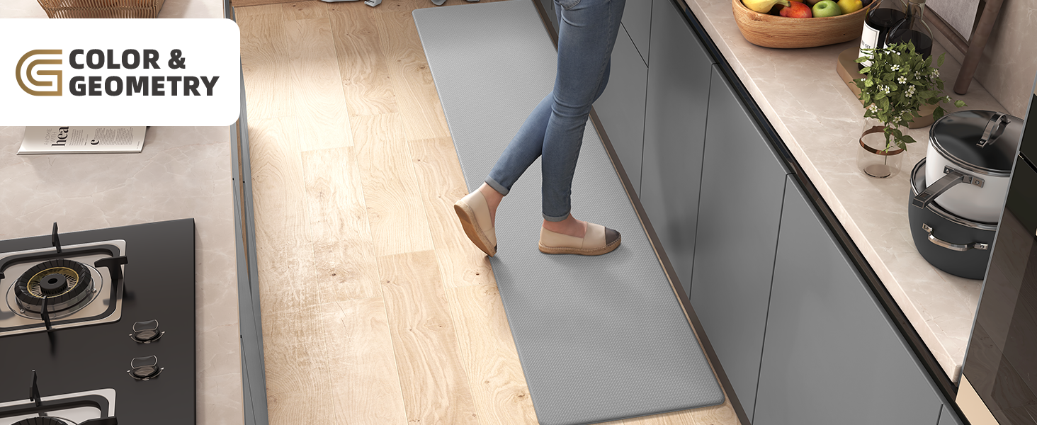 Килимок для кухні COLOR&GEOMETRY 44x150 см, сірий, з неслизьким покриттям, PVC, водо- та олієстійкий, з гумовою основою