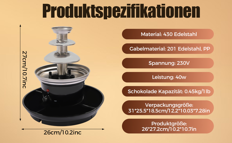 Електричний шоколадний фонтан на 3 яруси з функцією плавлення, 40W, ємність 0.45 кг, з нержавіючої сталі, для вечірок, днів народжень, весіль