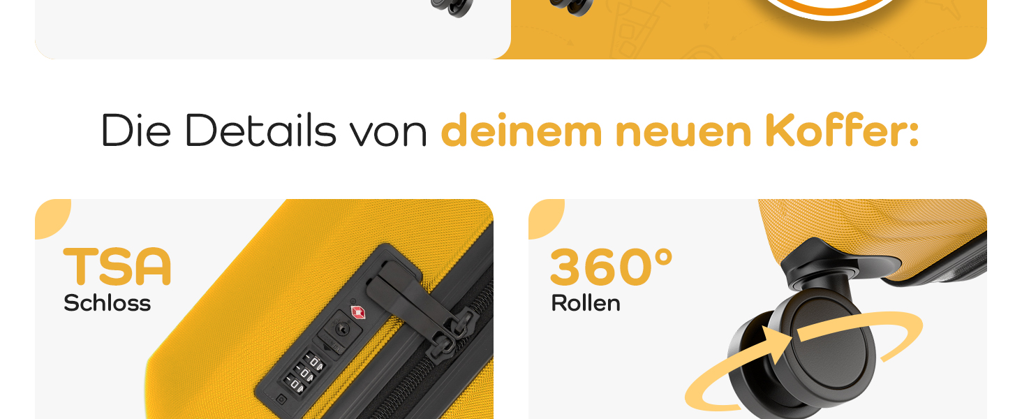 Чемодан великий 100L з TSA замком, жорсткий корпус, подвійні колеса, валіза на колесах (77см, гірчичний)