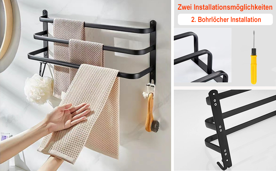 Тримач для рушників 60 см, чорний, аксесуари для ванної кімнати