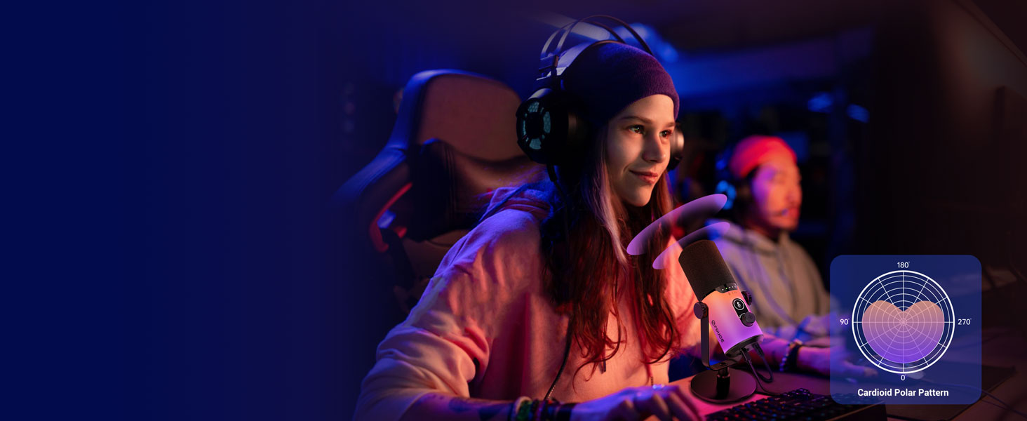 Ігровий мікрофон FDUCE з USB/XLR підключенням, RGB-підсвічуванням та регулятором посилення для стрімінгу, запису подкастів та співу