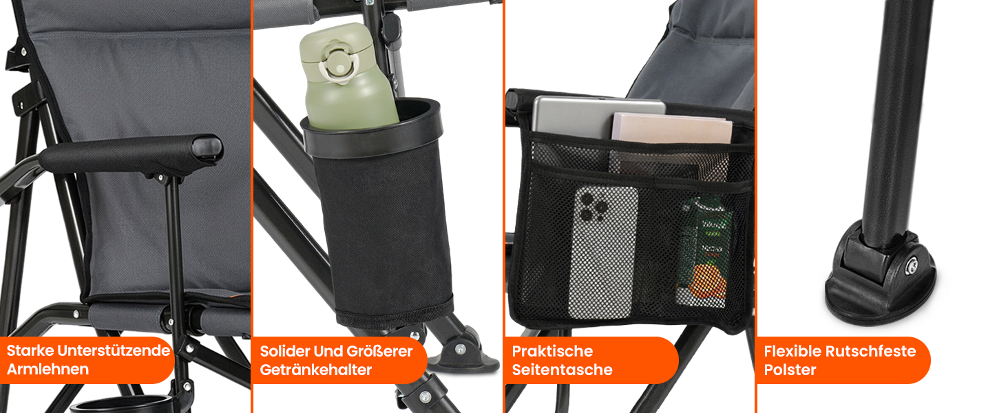 Кемпінговий стілець OVERMONT з високою спинкою, складний, з підголівником - до 226 кг - для пікніка, походу, саду