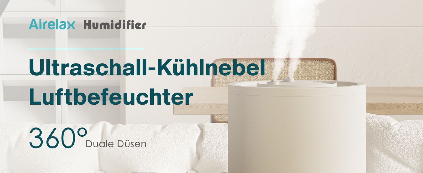 Зволожувач повітря Airelax 2.5L з аромадифузором, тихий, з автовимкненням, для дитячої кімнати, рослин, 360°