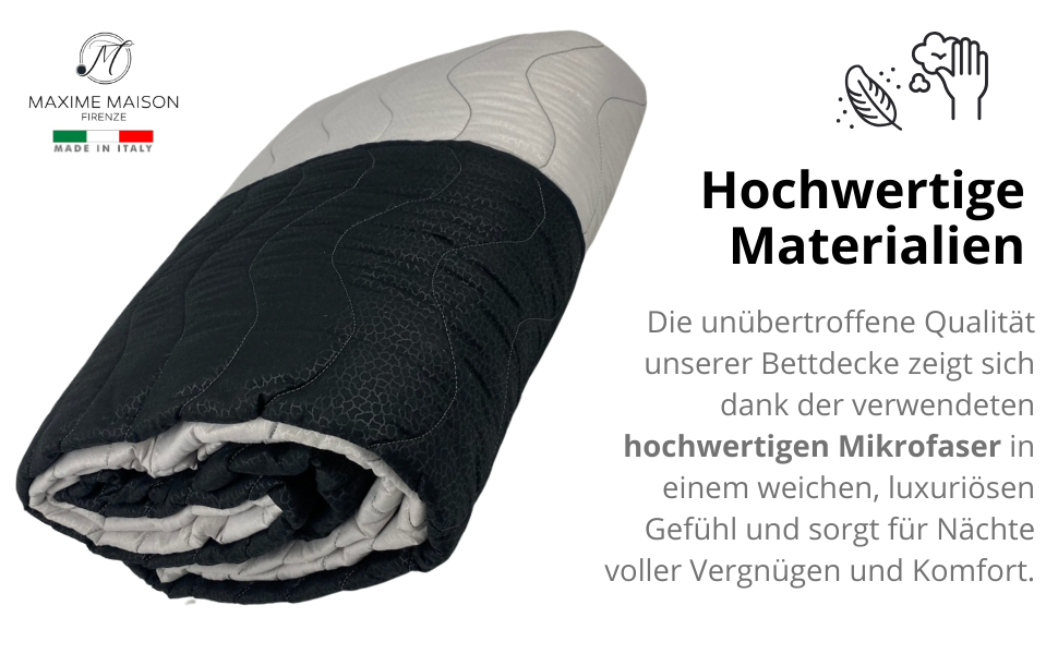 Тagesdecke 240x260 см Чорний/Сірий: двостороння постільна ковдра для дволіжка, стегане покривало з мікрофібри, Made in Italy