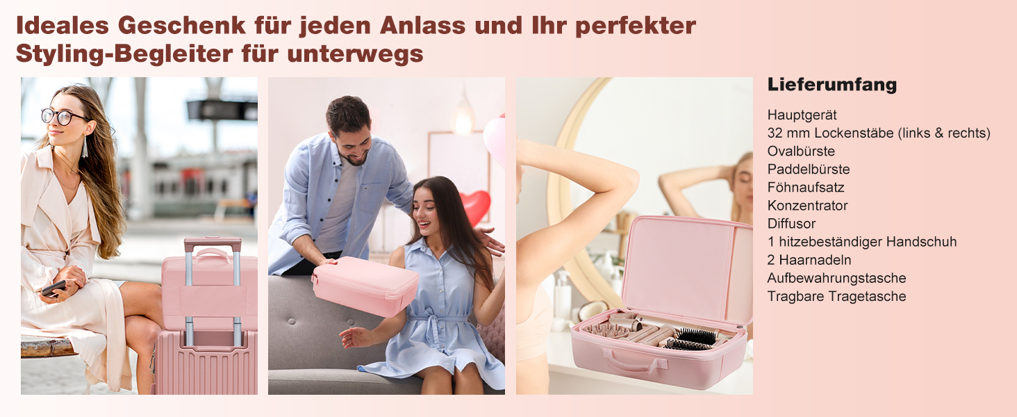 7MAGIC Airstyler 7-в-1: професійний набір для укладки волосся, 110000 обертів/хв, 1400 Вт, фен-щітка, авто-локон, випрямляч, іонізація, для створення об'єму, локонів та випрямлення, з дорожньою косметичкою