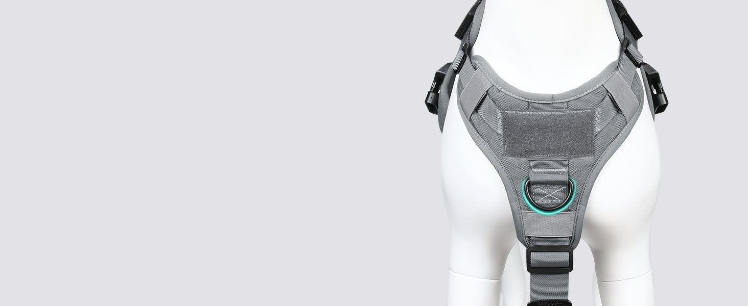 Шлейка для собак Rabbitgoo для великих собак без натягу, тактична, з MOLLE, металеві пряжки, дихаюча, військова, регульована, з підкладкою, L (1 шт., сіра)