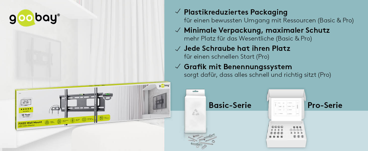 Кронштейн для телевізора Goobay Basic Fixed M 32-55 дюйми, VESA 600x400, до 50 кг, ультратонкий 20.5 мм