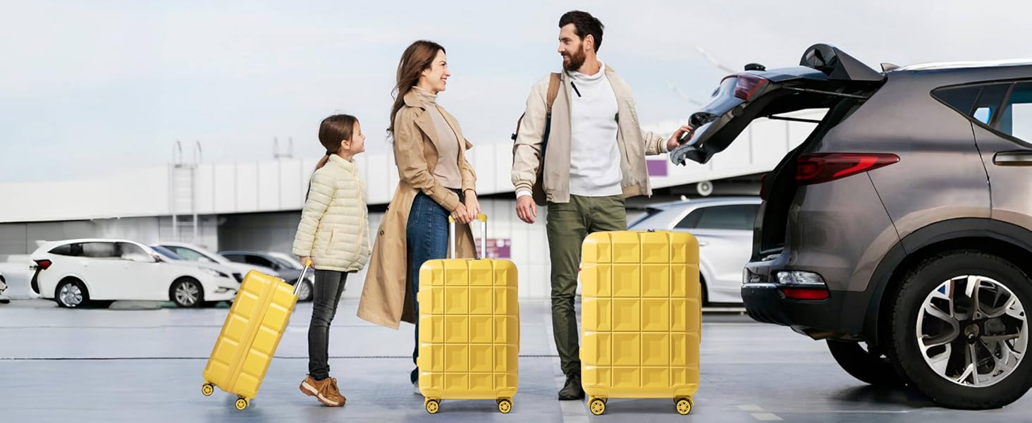 Жовтий валіза KONO середнього розміру 62см з 4 колесами та TSA замком (62x43x26см)