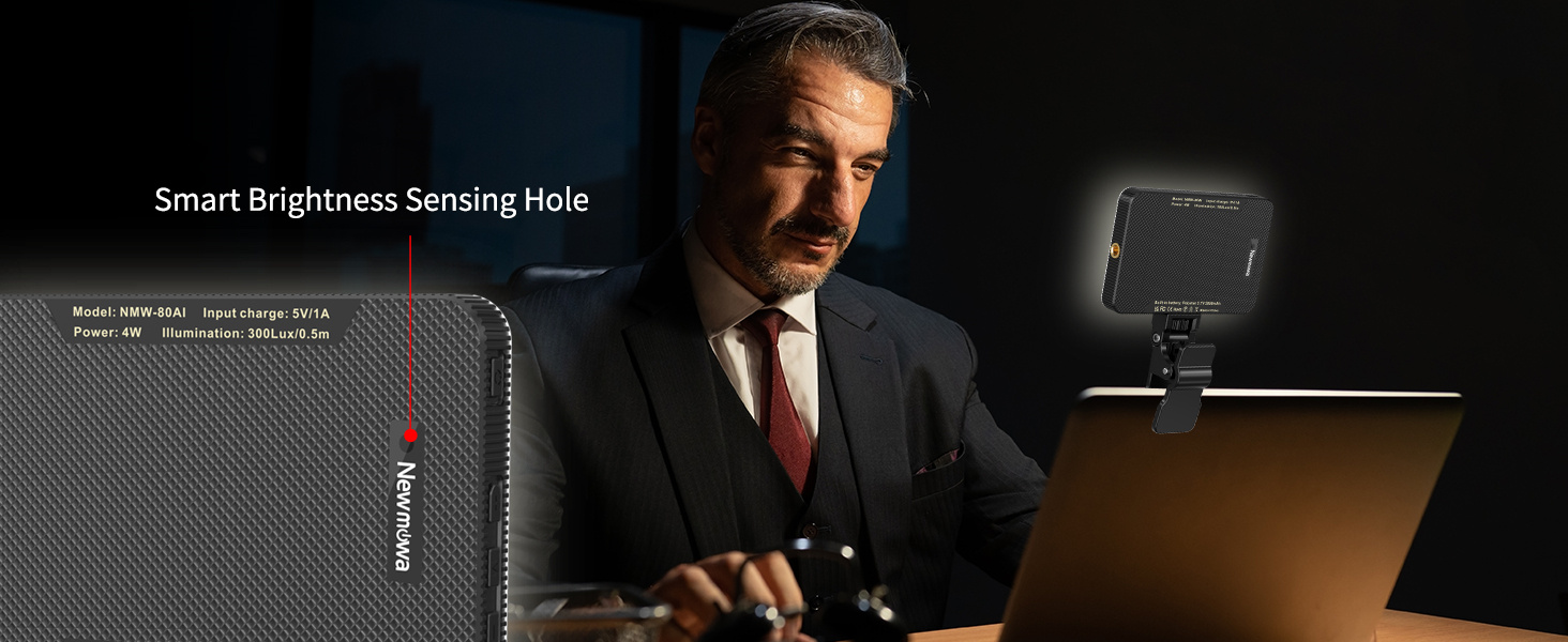 LED-відеолампа Newmowa NMW-80AI для селфі, TikTok, відеоконференцій та макіяжу, з датчиком світла