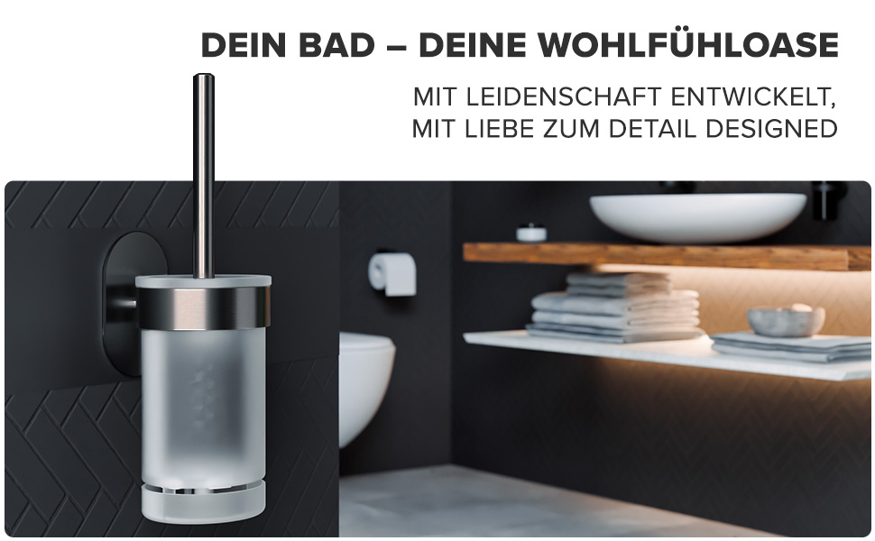 Набір для чищення унітазу Ovimar Finnkona: щітка, кріплення на стіну без свердління, силіконова щітка, функція вентиляції, сталь з порошковим покриттям, змінний насадок (Gunmetal, для кріплення)