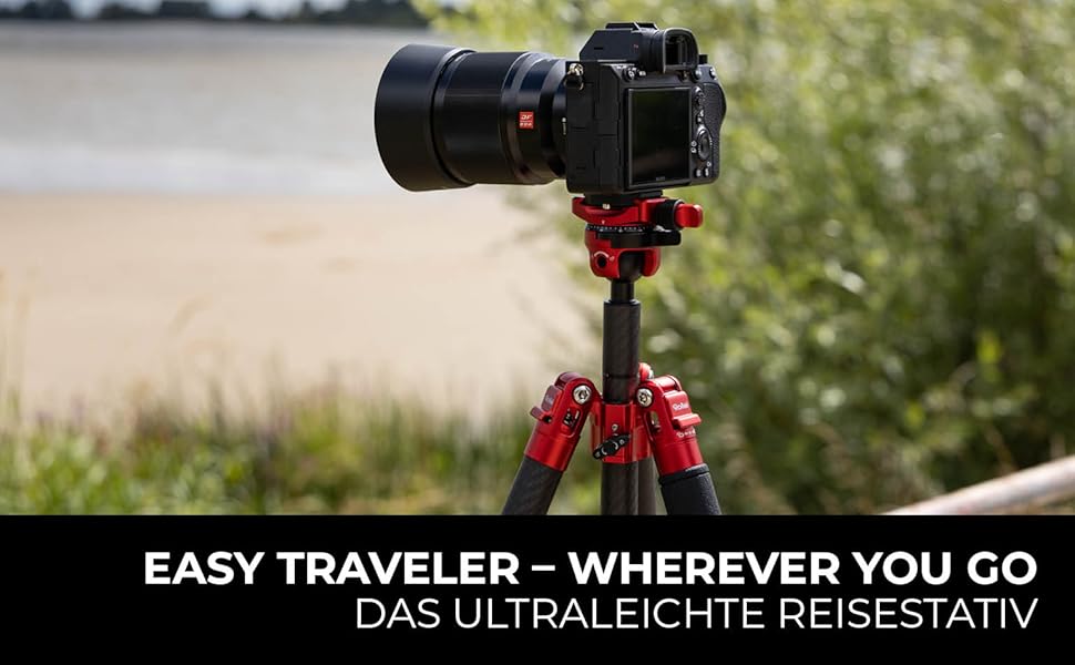 Карбоновий штатив для відео Rollei Easy Traveler: навантаження 4,5 кг, висота 164 см, ультралегкий та компактний, червоний