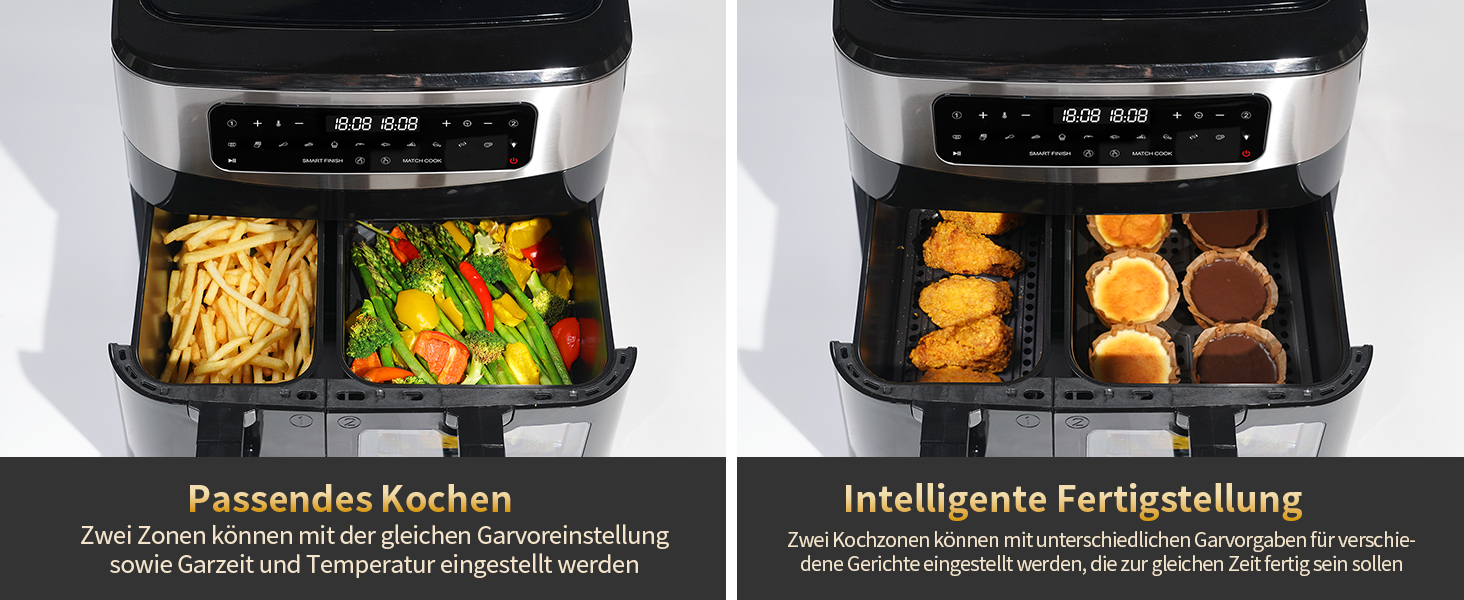 Фритюрниця TOKIT з подвійним зондом, 2800 Вт, 10 л, 12 програм, з вікном, без олії, 2 ящики, LED-touchscreen, 90% менше жиру