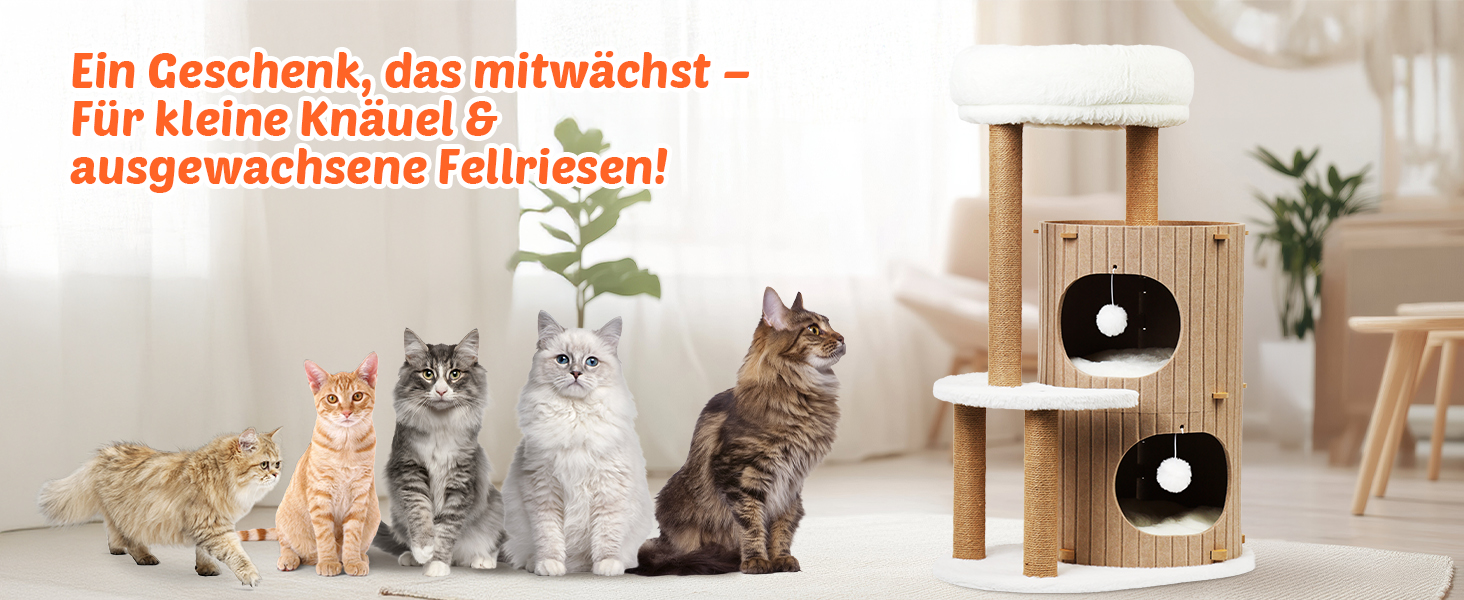 Котячий будиночок з подряпальником - великий, стійкий, з біо-льону, для котів до 25 кг (Бежевий)