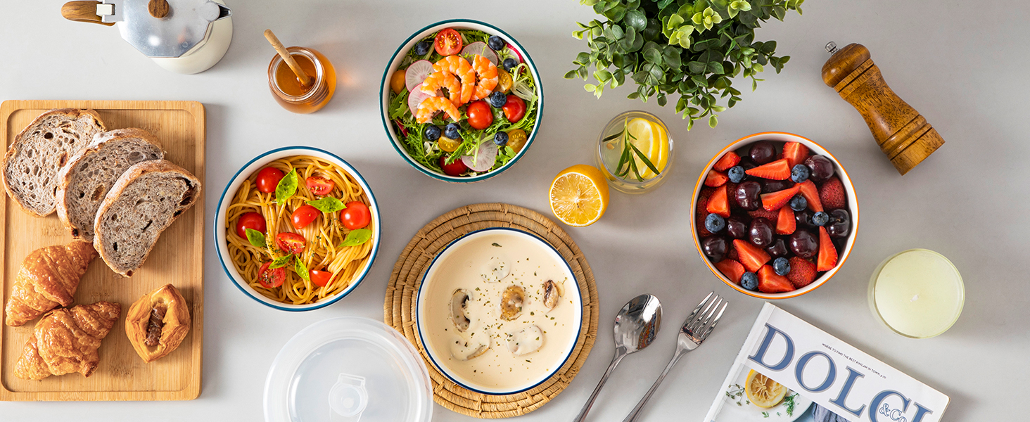 Набір супових та салатних тарілок Vancasso (4 шт.) з кришкою, кераміка, 1080 мл