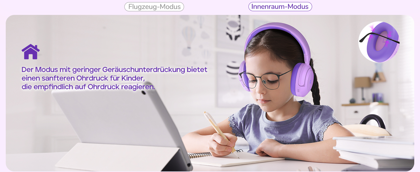 iClever Бездротові навушники з шумозаглушенням для дітей Bluetooth, 60 годин роботи, 80 дБ безпечний рівень гучності, зручна посадка, Bluetooth 5.4, AUX кабель для подорожей (білий, зелений, фіолетовий)