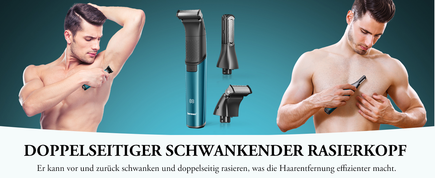 Триммер для тіла Kensen 2-в-1 для чоловіків: для особистої гігієни, тіла, обличчя. З насадкою, для сухого та вологого гоління, USB-C, зелений
