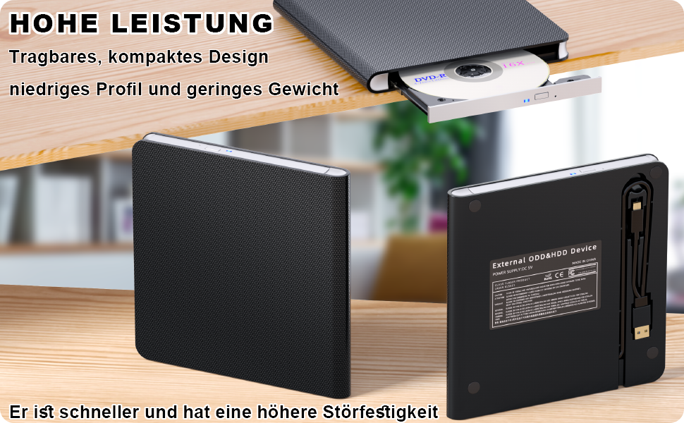 Зовнішній Blu-ray привід USB 3.0 та Type-C, портативний BD/DVD плеєр та рекордер для Windows та MacOS, чорний