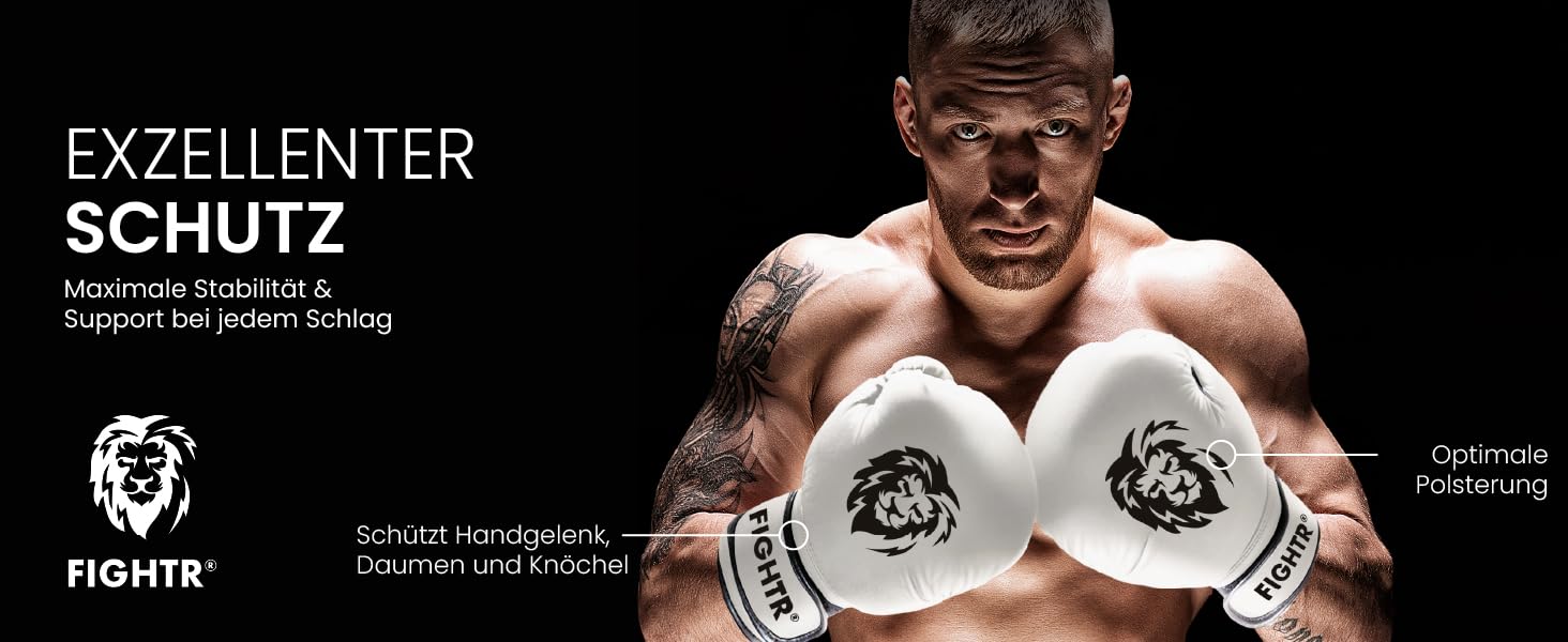 Боксерські рукавички FIGHTR®: Максимальний захист та стабільність | Для боксу, MMA, муай-тай та кікбоксингу | Розміри 8-16 oz, з чохлом (14 oz, білий/чорний)