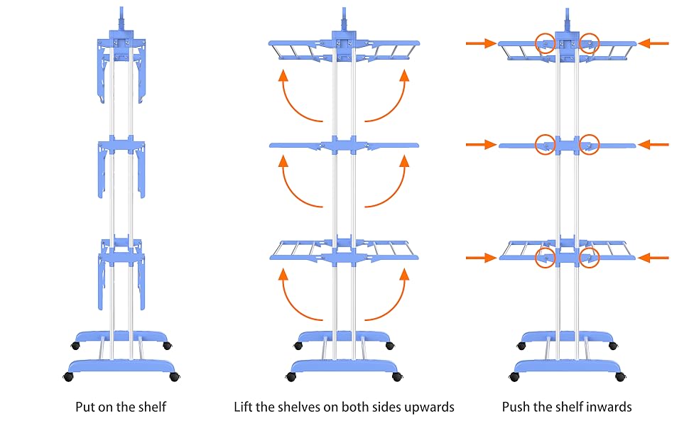 Сушарка для білизни турбо тип, сушарка для одягу з 6 відкидними крилами та 2 боковими крилами, мобільна сушарка для білизни на коліщатках для дому та вулиці, блакитна
