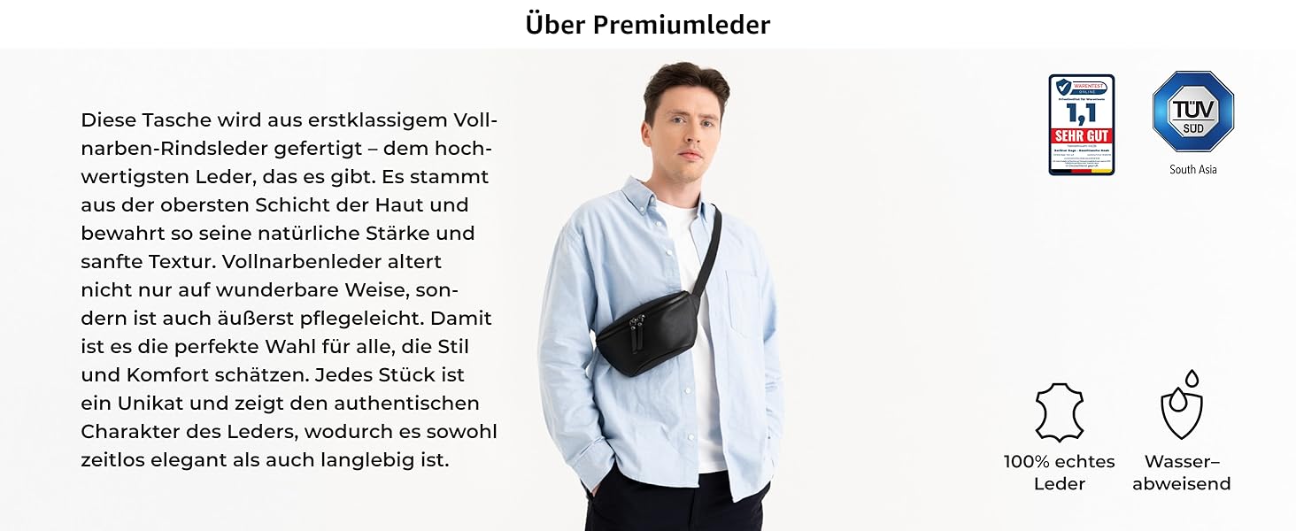 Berliner Bags Преміум Поясна Сумка Noah, Чоловіча/Жіноча Сумка через Плече з Шкіри, Кросбоді, Чорна