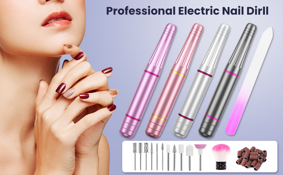 Електрична машинка для манікюру Nagelfräser 11 в 1 з регулюванням швидкості 20000 об/хв для гель-лаку, акрилу та апаратної манікюру (фіолетовий)