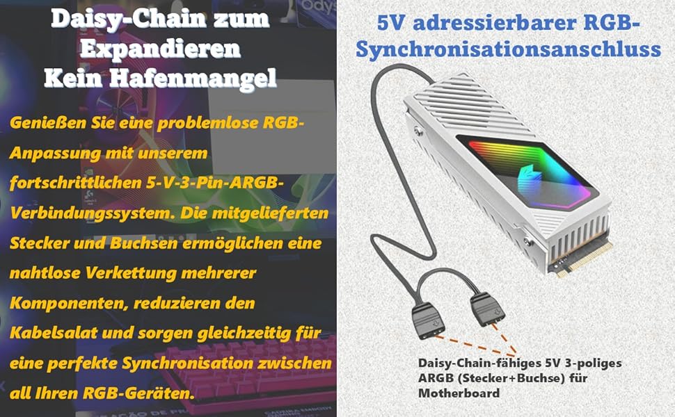 Радіатор охолодження M.2 NVMe SSD Baotkere з RGB підсвічуванням та вентилятором, чорний