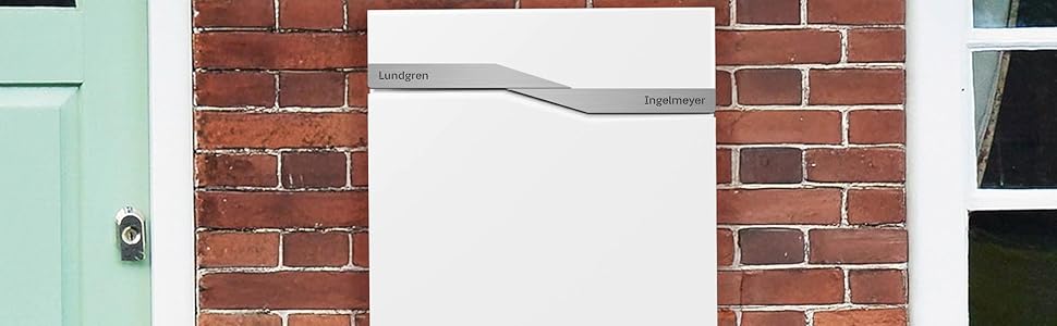 Поштовий ящик білий з газетницею TRELLEBORG (RAL 9016), персоналізований, з цинкової сталі з ім'ям сім'ї, вулицею та номером будинку, комплект для монтажу (2 прізвища)