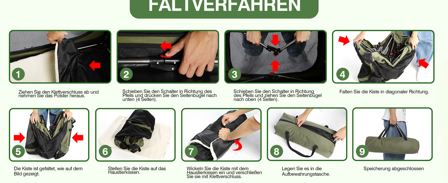 Складана переноска для собак середніх порід, 76x54x54 см, зелена. Зручна переноска для автомобіля з регульованим дизайном, міцна сітка та м'яка підстилка для дому та подорожей