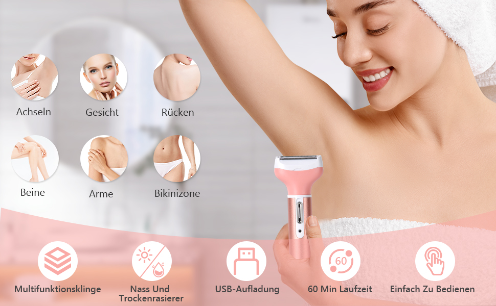 Електричний жіночий бритва ACWOO 4-в-1: для обличчя, носа, під пахвами, в зоні бікіні. USB-зарядка (G-orange)