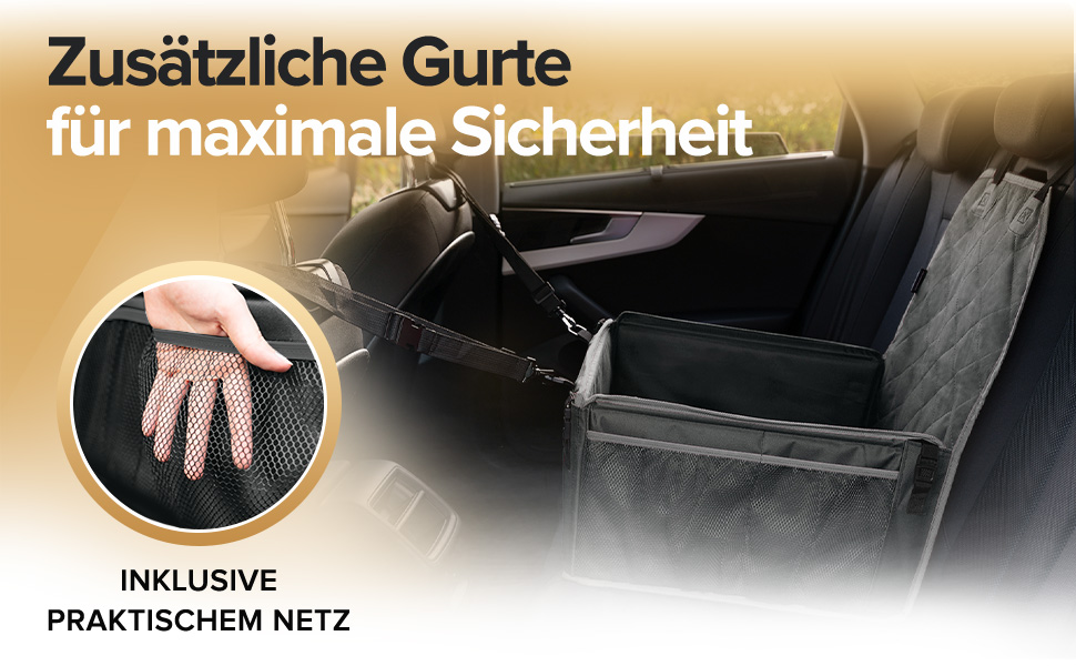 Автокрісло для собак HELDENWERK Extra Stabiler - Водонепроникне, з 5 ременями, для заднього та переднього сидіння (Чорно-сіре, стандартне)