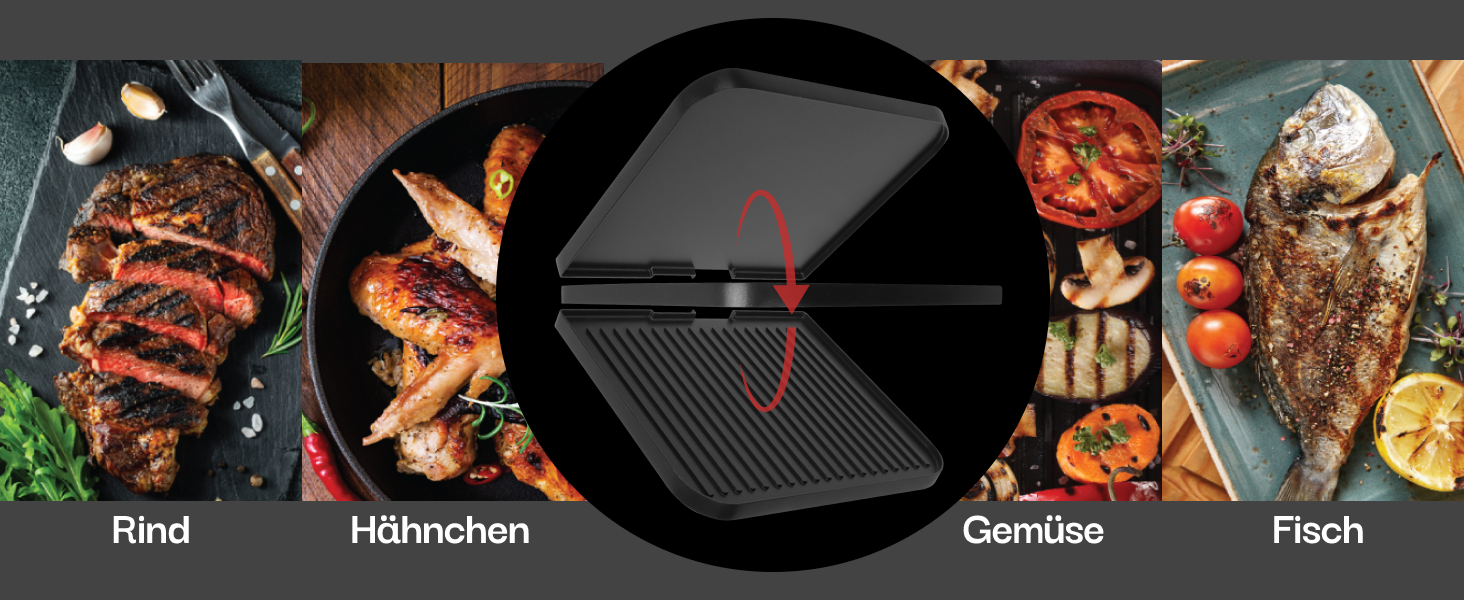 LEBENLANG Електричний гриль для столу - з щипцями та захистом від бризок | 2400W | Для дому та вулиці | Гриль для балкону, столу | Електричний гриль з площею | Гриль для дому