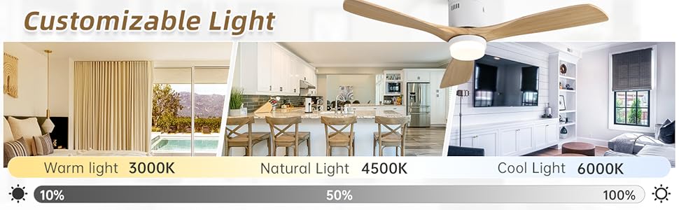 Стеляний вентилятор Sofucor з дистанційним керуванням, дерев'яний з 3 лопатями, 132 см, тихий, 6 швидкостей, таймер, DC двигун, літньо-зимовий режим, для спальні (з підсвічуванням та кріпленням Flush Mount, натуральне дерево)