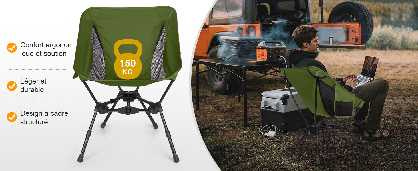 Складний туристичний стілець TOPCHANCES для кемпінгу та відпочинку на природі. Міцний, легкий, з кишенею, чорний