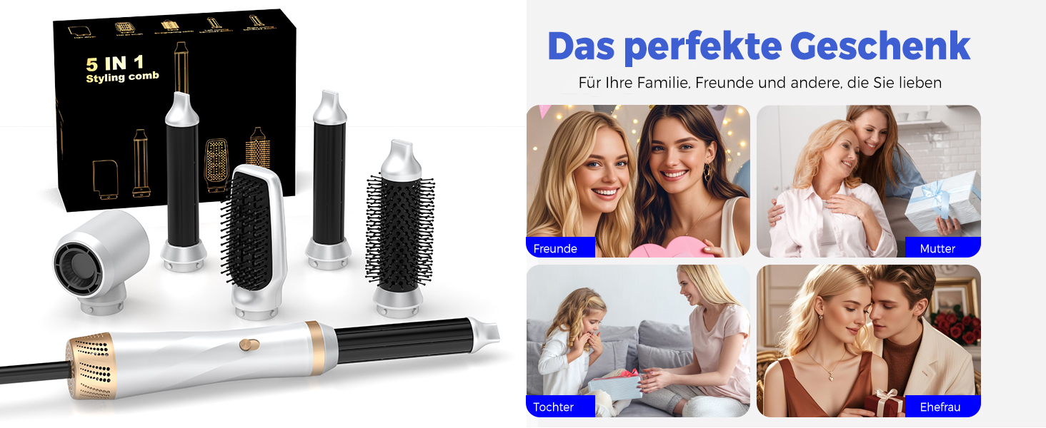 Airstyler 5 в 1: Фен-щітка, плойка, термощітка, для об'єму, випрямлення та локонів. 1000W, 3 температурні режими. Рожевий/Білий