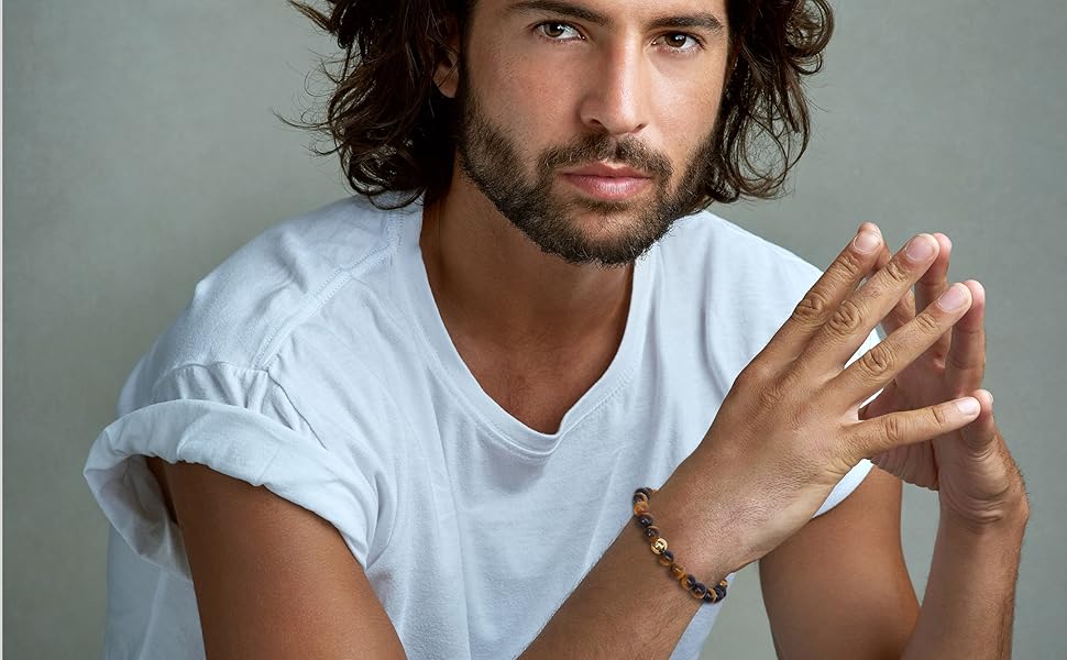 Браслет чоловічий day.berlin Premium з натурального каменю та перлів, 19 см