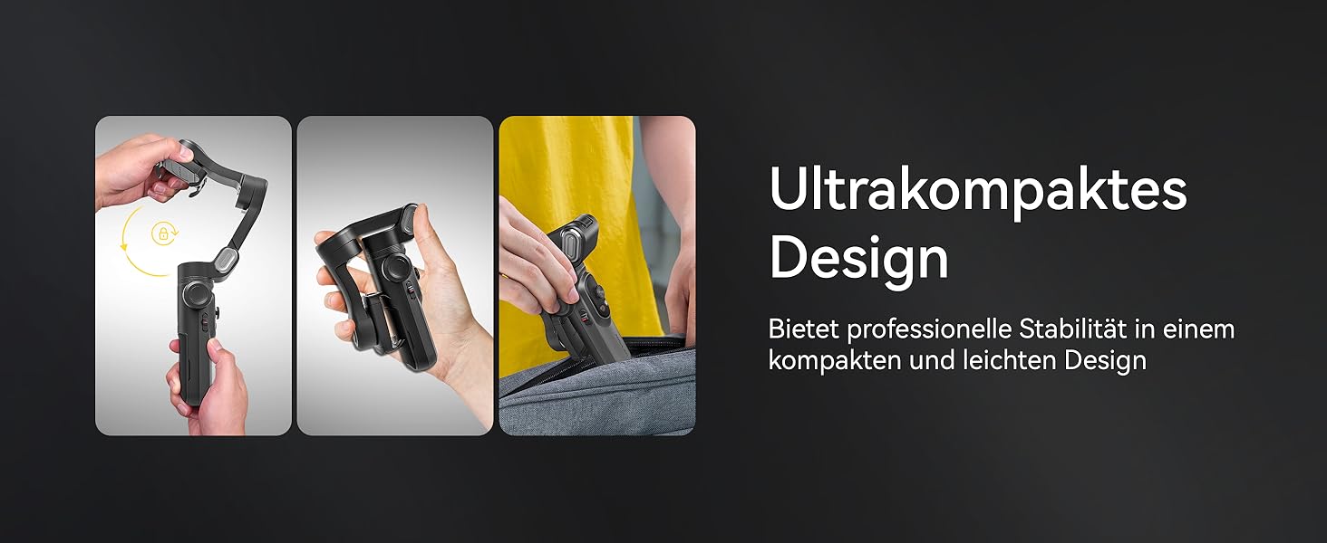 Стабілізатор для смартфона AOCHUAN 3-осьовий з RGB-підсвічуванням, для iPhone/Android, з функцією відстеження обличчя, для зйомки Vlog (Smart X Pro AI, Чорний)