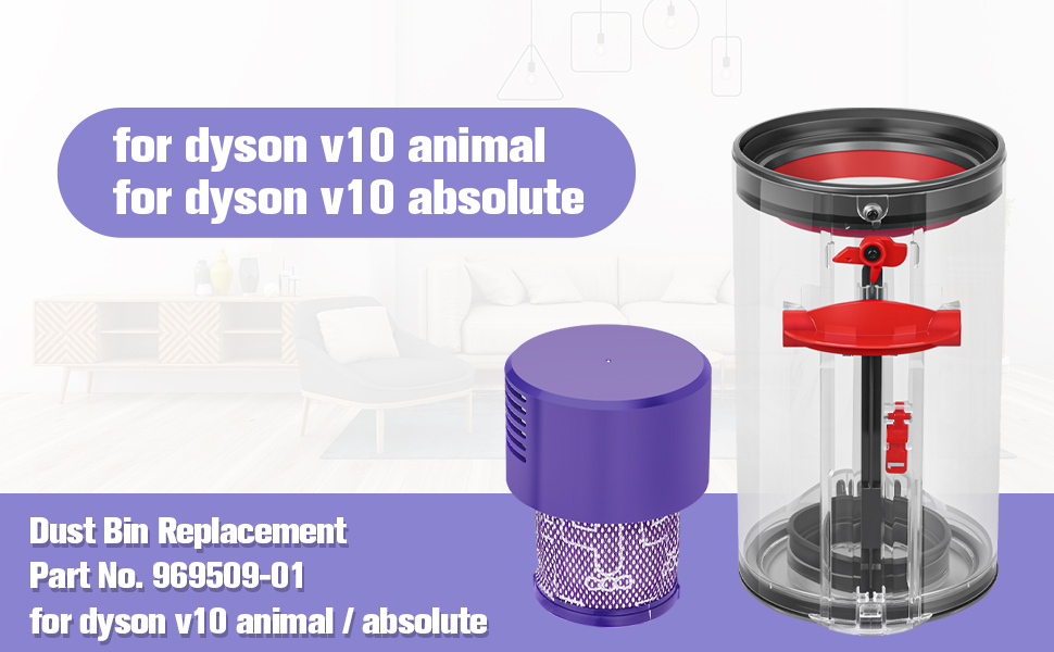 Dyson V10 Dustbin and Filter Replacement Set - Compatible with Dyson Cyclone V10 SV12 (969509-01 & 969082-01)