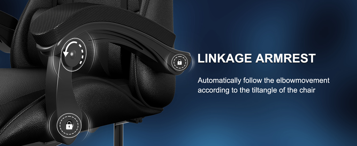 Геймерське крісло Bigzzia Ergonomisch з підтримкою попереку та голови, Bluetooth, чорне - для підлітків та дорослих
