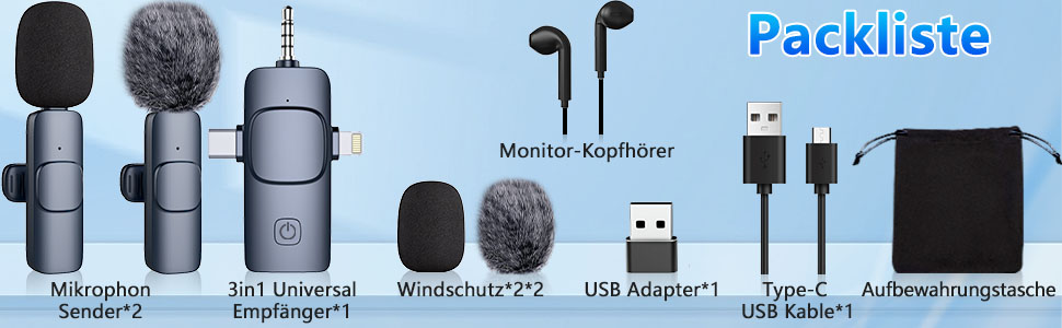 Бездротовий мікрофон Lavalier Mini для телефону/iPhone/Android/ПК/iPad, USB-C, 4-в-1, для відео, стрімінгу, YouTube, TikTok, блогу, подкасту, блакитний