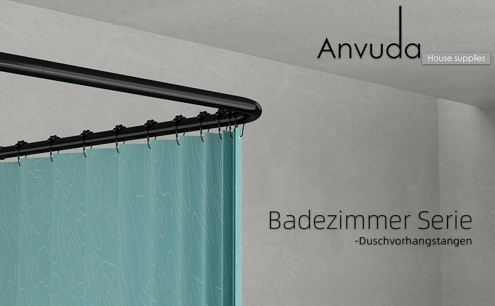 Штанга для душу L-подібної форми, розсувна, 62–94 x 141–174 см, з 16 кільцями, для ванни/душу, чорний нержавіючий сталь