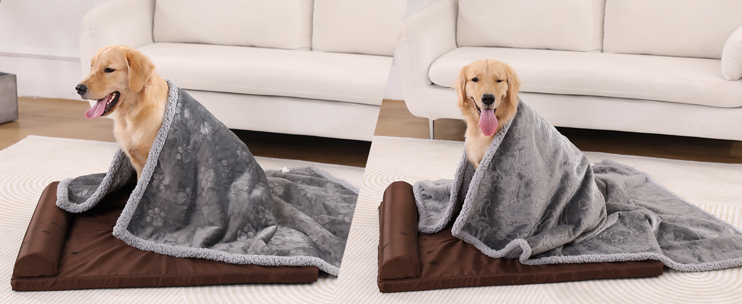 Водонепроникний коврик для собак PETTOM, 145 x 127 см, фліс Sherpa, захист дивану, миється, двосторонній, сірий колір