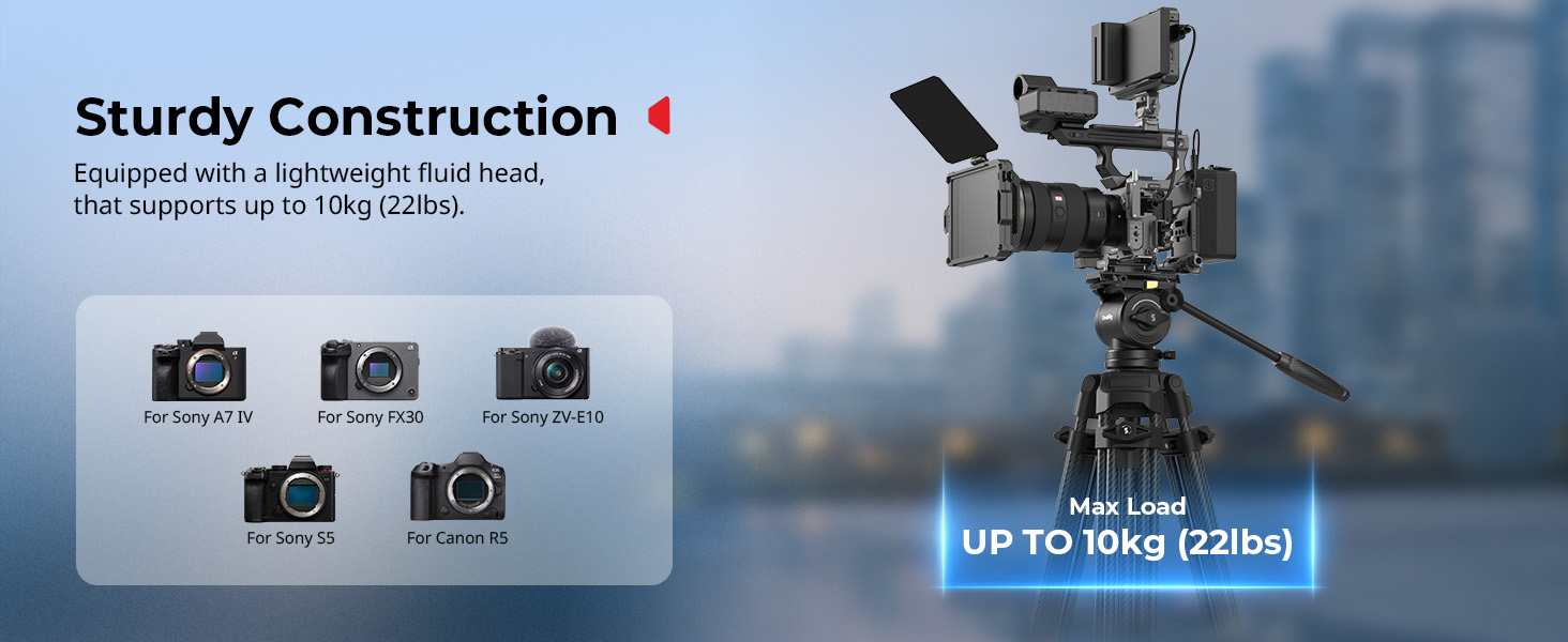 SMALLRIG 73'' важкий штатив для відеозйомки, вантажопідйомність 8 кг, QR-платформа Manfrotto 501PL, вага 3,1 кг, AD-14, 186 см (карбон)