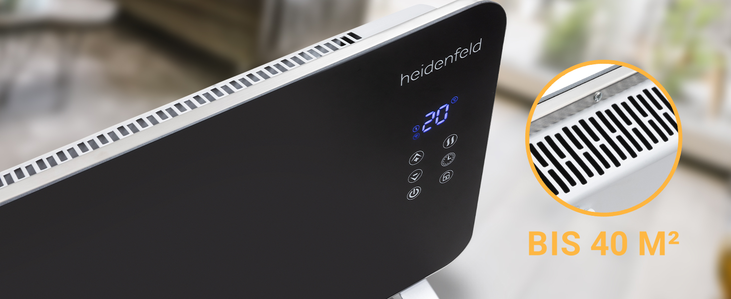 Конвектор опалення Heidenfeld GK200: скляний нагрівач 2000 Вт, гарантія 3 роки, до 40 м²