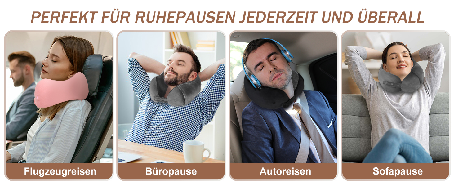Подушка для шиї у літак, доросла, з піною з пам'яті, регульована, з маскою для сну та берушами, чорна