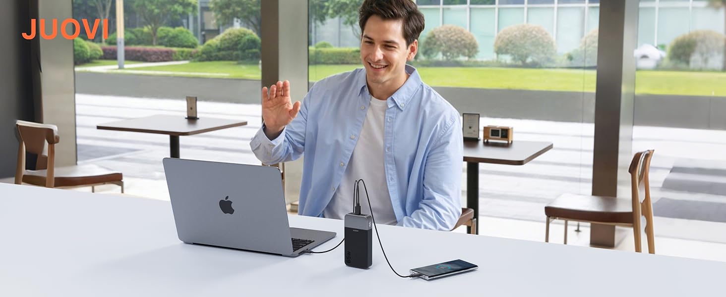 Power Bank JUOVI 65W 20000mAh з двома USB-C та двома USB-A, для ноутбука, телефону, iPad, MacBook, Steam Deck (Чорний)