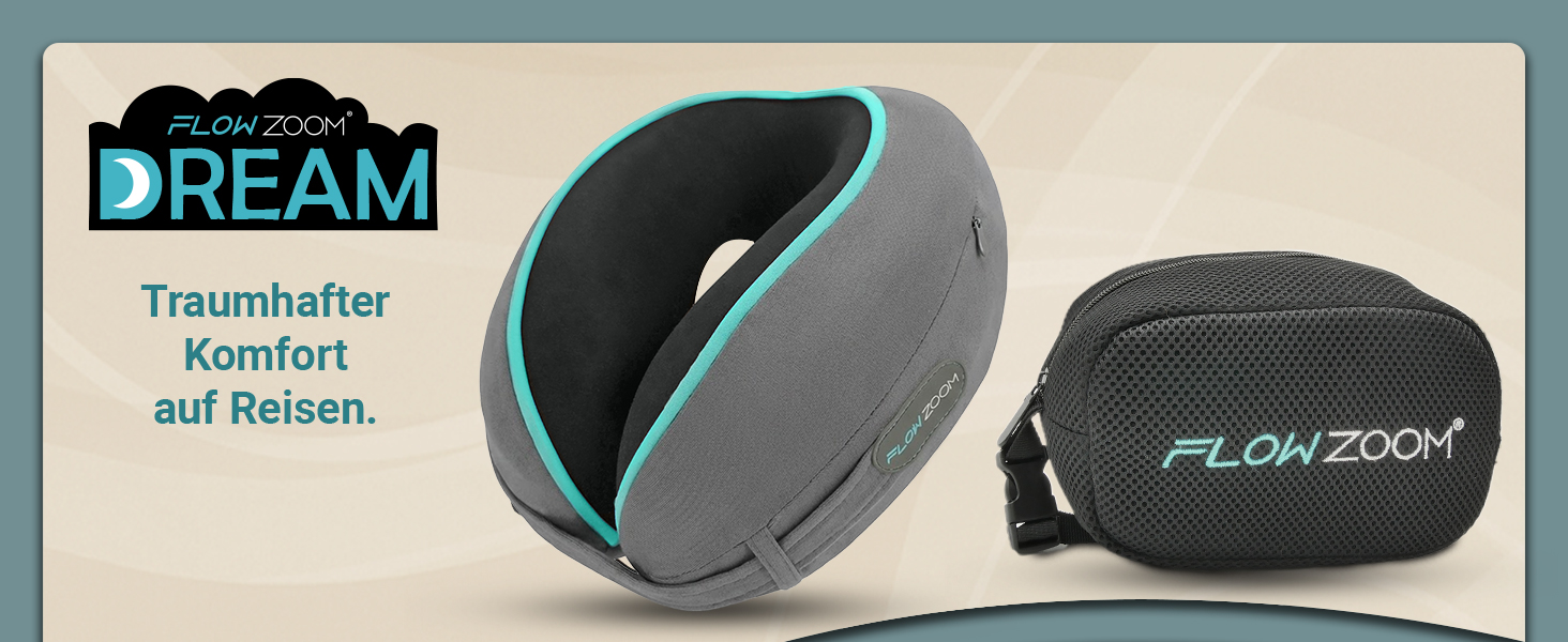 Подушка для шиї FlowZoom Dream Pro з додатковою бічною підтримкою та регульованим липучкою кріпленням - подушка для подорожей в літак з піною з пам'яті - з чохлом та подарунковою упаковкою - Сірий