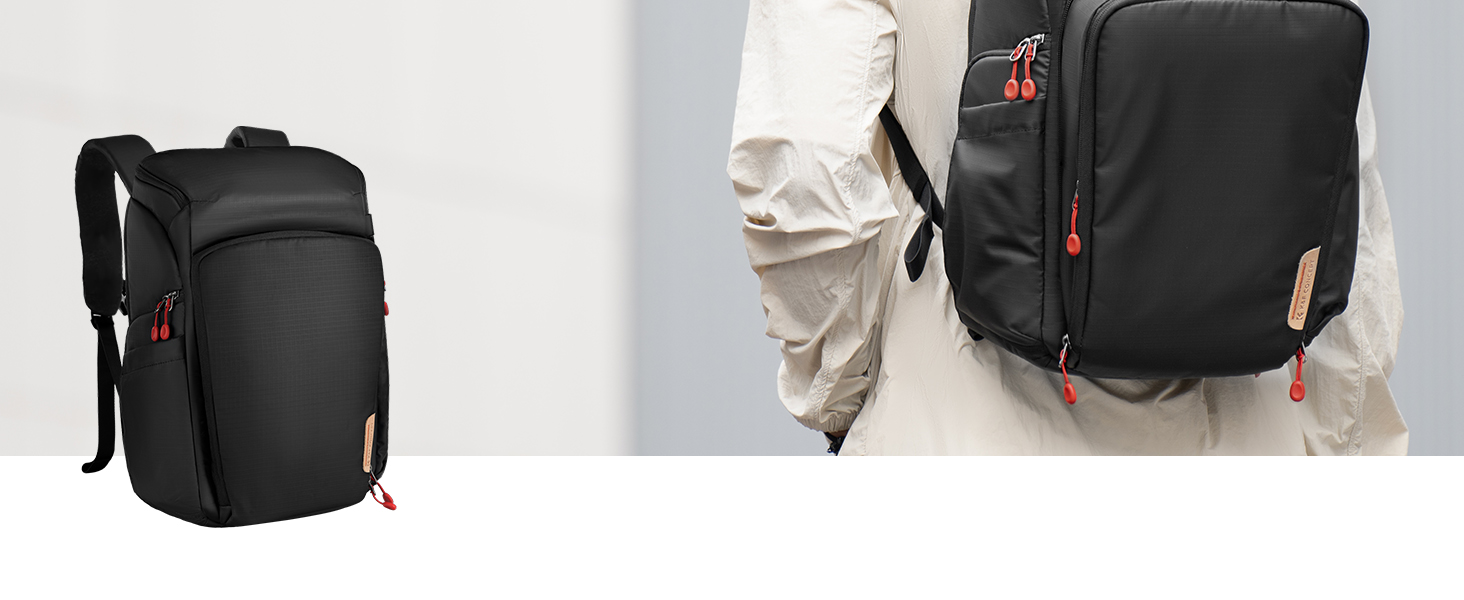 Рюкзак для фотокамери K&F Concept Alpha, 25L, чорний/червоний, з відділенням для 16-дюймового ноутбука, сумісний з Canon/Nikon/Sony/DJI Mavic