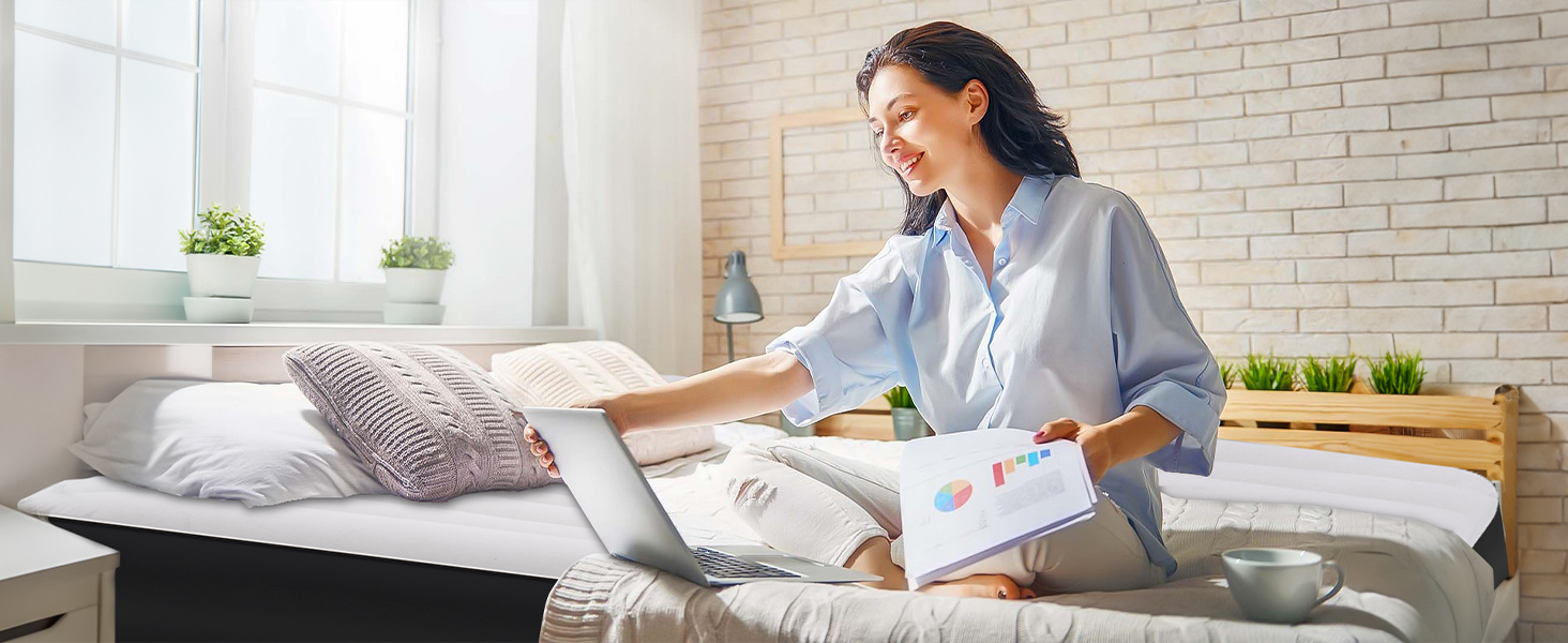 Надувне ліжко для двох осіб з автоматичним надуванням, 198x152x25 см, чорний колір. З вбудованим насосом, самонадувна повітряна матрац-ліжко